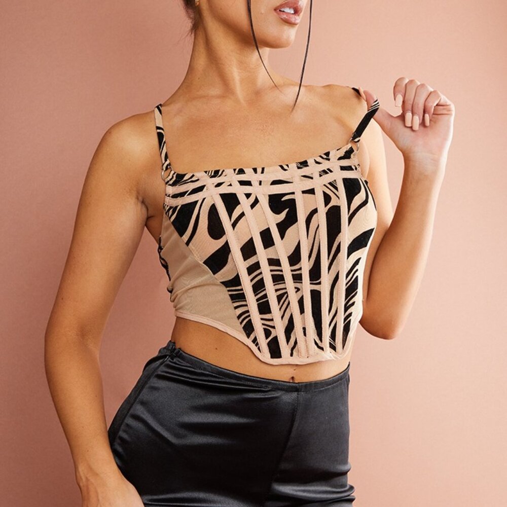 Cream Textured Mesh Ring Corset S